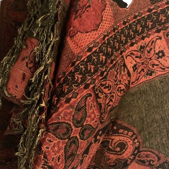 Vintage Pashmina & Silk Scarf Shawl Fall Colors - Picture 6 of 12